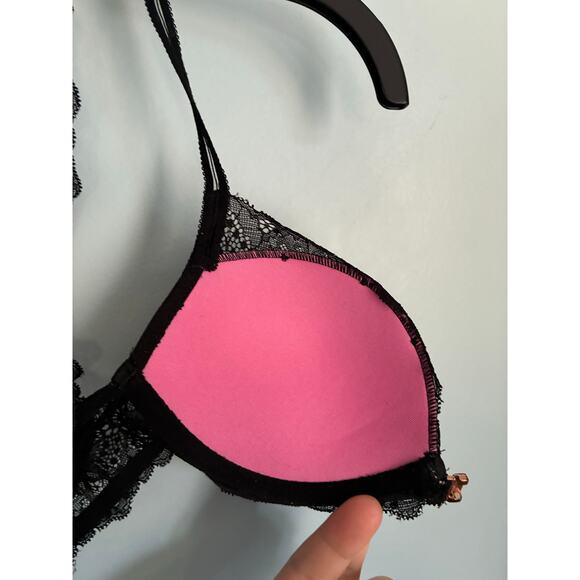Victoria's Secret PINK Bra Pushup Front Closure Black Lace 32B - Picture 6 of 8